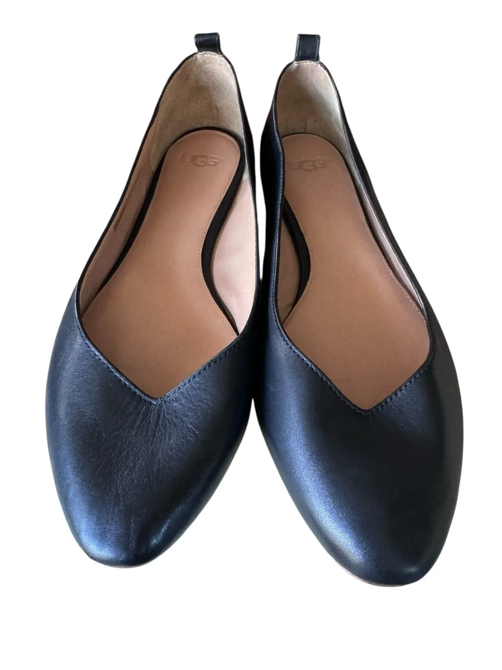 UGG Black Leather V-Neck Ballet Flats Women’s 9.5 EU 40.5